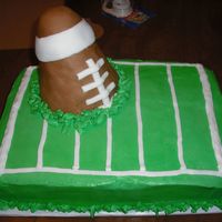 Football Cake I got my idea for this cake from someone on here too! The football is made of rice krispie treats and covered in fondant. Buttercream on...