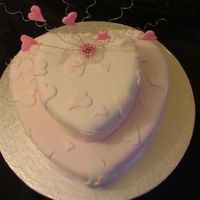 Sweet Heart Birthday Cake two tier &lt;10" and 6"&gt; heart shaped cake. WHite cake with black cherry filling.Bottom tier Pink with white ribbon...