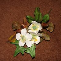 Christmas Spray Spray made with Gumpaste christmas roses, Acorns, Oak and Ivy leaves and rose leaves.Please feel free to offer constructive critisism.