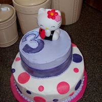 Tatum's Hello Kitty 9" and 6" cake with BC and Fondant accents. This is my frist birthday cake. The bottom was white with cookies 'n' cream...