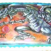 Blue Eyed Dragon My nephew wanted a blue eyed dragon for his birthday cake so i hand painted and airbrushed on fondant.