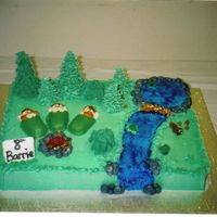 Camping Cake THIS CAKE WAS FOR MY HUSBANDS YEAR END PARTY FOR HIS CUB PACK. THE CAMPERS ARE MADE FROM TWINKIES. THERE IS A BEAVER DAM TO REPRESENT THE...