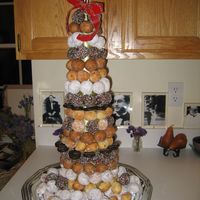 Donutbouche 150 home made mini donuts--like a low-key croquembouche! Drizzled with chocolate.