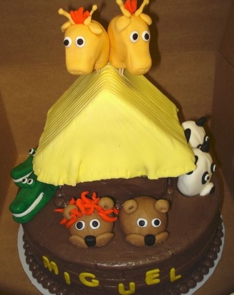 Noah's Ark Noah Animals Lion Panda Alligator Chocolate buttercream cake with fondant decorations