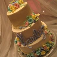 Ribbon Roses I made this for my husband's grandma's 80th birthday. It was a 6-8-10"...I actually baked & iced it a couple weeks...