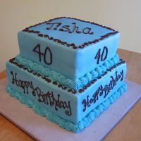 Turquoise And Brown One big cake for my friend's 40th! I think it was an 8" & 10" square. I was stumped on what extras to put around the top...