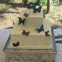 Randyl's Butterflies 6 & 10" square tiers with wafer paper butterflies made using the method posted in CC's articles. I used the patterns from WBH...