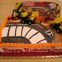 Construction Cake Cake is done with an airbrush and is made out of butter cream.