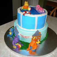 Backyardigans all buttercream with fondant accents. Figures made of fondant and gumpaste