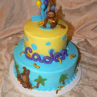Monkey And Palm Trees buttercream with fondant accents and fondant monkeys