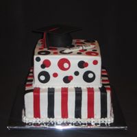 Price's Graduation 8 and 10 inch squares done in school colors. Mom wanted cake different than his friend Brooke so we did stripes on the bottom tier. RKT...