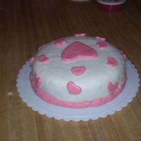 Fondant - White With Pink Hearts I made this cake just for practice. It is fondant.