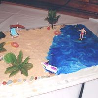 Beach Cake Beach Cake made for a Jimmy Buffett Party. Used Nilla Wafer crumbs for sand, piping gel for water, candy rocks for border, and other...