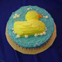 Ducky With Bubbles - Blue Half of the 3-D ducky pan on a round layer. All buttercream.