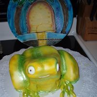 Airbrushed Frog Cake I took an airbrush class and this is the frog cake we made, covered in fondant then airbrushed.