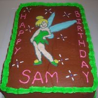 Tinkerbell Cake Done in all buttercream icing, tinkerbell was done by piping gel transfer then copied with icing and filled in.