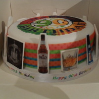 90Th I made this cake was made for my friends grandfathers 90th...Sponge cake covered with fondant and decorated with edible prints. He loved it...