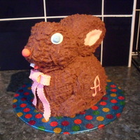 Granddaughters 1St Birthday I used a 3D tin to make this bunny....covered it in chocolate butter cream then finished it off with fondant to make details.
