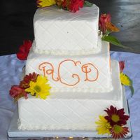 Square Buttercream Wedding Cake Buttercream; used impression mat for pattern