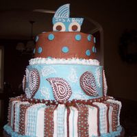 Blue & Brown Baby Shower Cake Idea from yourstrulytx's cake. Her's is MUCH better but this is my version. Cakes are BC. Brown paisley and carriage on top are...
