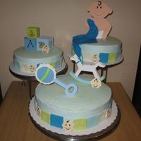 Baby Shower BIZCOCHO PARA BABY SHOWER (NENE) FORRADO CON FROSTING DE MANTECA Y DECORADO CON DISE&Ntilde;OS PARA UN BEB E, TODOS LOS ADORNOS FUERON...