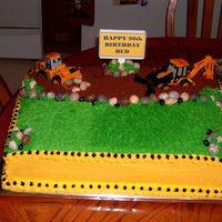Excavation Cake This is a 2-layer cake with buttercream frosting. Candy rocks and CAT toys on top. The dirt is made from chocolate teddy grahams. It was...