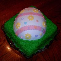 Easter Egg In Grass This cake was a team effort. I baked the cake (lemon cake with lemon-raspberry buttercream frosting) and did all the grass, my girlfriend...