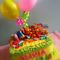Baby Pooh And Friends The cake was for a little girl first birthday. I choose bright colour for the theme. Thanks for looking...