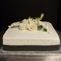 Racheals Bridal Shower 12in square cake Yellow cake buttercream icing pearl and gumpaste accents