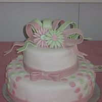 Pink & Green Batmitzvah Cake 10", 6" chocolate cake with vanilla filling & frosting. Covered in homemade fondant. All fondant details, painted in pearl...