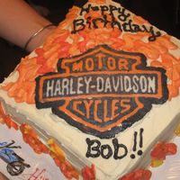 Harley Davidson Fbct Stacked square cake, BC icing, HD logo FBCT (my first!). I got a little carried away with the flames but overall I was very happy with it...