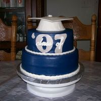 Class Of '07 Both Tiers WASC w/ Raspberry filing. Royal Blue MMF coverd w/ Sparkle Dust. All fondant decorations. And last, noticeable bulging. Thank...