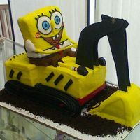 Spongebob On Excavator My boyfriend's nephew liked Spongebob and his toy excavator...so I combined both for his birthday. :)