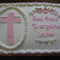 Baby Girl Christening Cake Iced in buttercream, with MMF cross and flowers