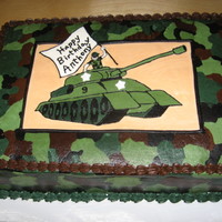 Army Tank Birthday Camo cake for a 9 year old boy - all buttercream. Tank is a frozen buttercream transfer.