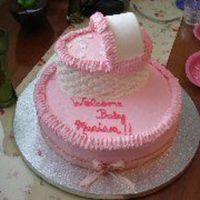 Babyshower - Girl My first attempt at a bassinet. Both cakes are buttercream. 12" on bottom and wilton oval pans for bassinet. Hood on bassinet is half...