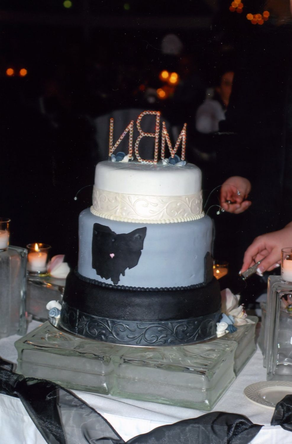 Nate & Muriel's Wedding Cake 2 This is the back with the state of Ohio. They wanted a pink heart for Columbus.