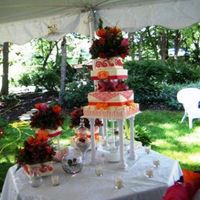 Orange & Pink Center cake was a 12", 10", 8", 6" and a variety of 8" and 6" cakes floating around the center cake. Flavors...