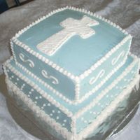 1St Communion - Boy White cake with BC frosting/decorations. It was so humid that day that the color actually began sweating out of the BC.