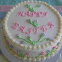 Easter Cake Carrot Cake / Cream Cheese Frosting - BC flowers and writting. Was hard working with Cream Cheese frosting - had to keep putting in fridge...