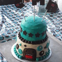 Domo Kun Cake This was the cake for my daughter's 12th birthday. The frosting is buttercream, Domo Kun is buttercream transfer, and the brown and...