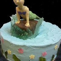 Mermaid vanilla cake with BC. Gumpaste/RKT mermaid, bubble sugar waves and seaweed
