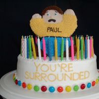 Birthday Cake Bday cake for a friend of mine... looked cute but the guy on top caught on fire! Oh well, he enjoyed his cake anyways.