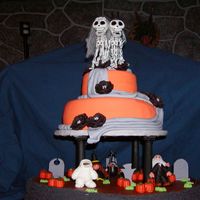 Halloween Wedding Cake Made this for an Elegant Fondant Wedding cake class I was taking, I had no use for a huge cake so I made it Halloween themed for a party I...
