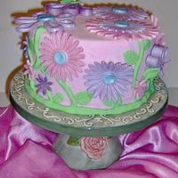Spring Flowers Fondant covered cake with molded and painted flowers.