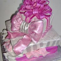 Gift Box Cake Pink, silver and white gift box hand painted cake