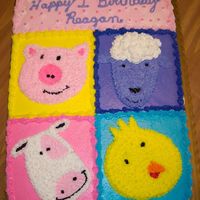 Baby's 1St Birthday Cake Made to match the theme of animals for a little girl's 1st birthday. It went along with the invitations. They loved it.