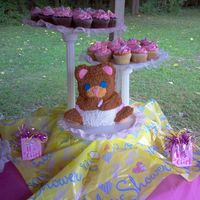 Diaper Bear baby bear cake and cupcakes I made for my neice's baby shower. She was having a girl.