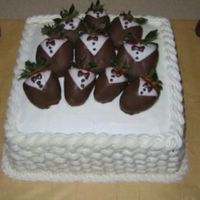 Tuxedo Berries On Basketweave This cake was donated to a Missions Auction.