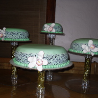 My First Wedding Cake White cake, chocolate cake, carrot cake and strawberry cake with buttercream icing and mmf fondant.